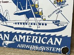 Vintage Pan American Porcelain Sign Airplane Hangar Gas Station Motor Oil