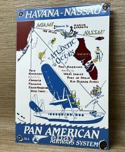 Vintage Pan American Porcelain Sign Airplane Hangar Gas Station Motor Oil