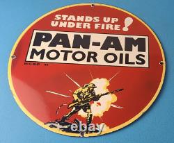 Vintage Pan-am Sign American Soldiers USA Army Gasoline Service Porcelain Sign