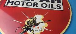 Vintage Pan-am Sign American Soldiers USA Army Gasoline Service Porcelain Sign