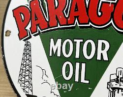 Vintage Paragon Oil Porcelain Sign Pump Plate Gas Station Service Gasoline