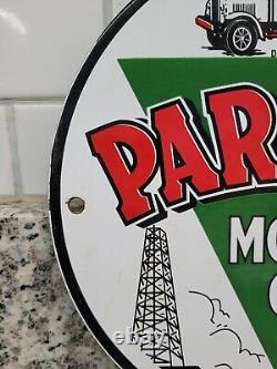 Vintage Paragon Porcelain Sign Motor Oil Producing Refinery Trucking Advertising