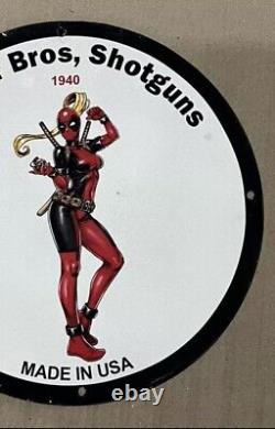 Vintage Parker Bros Shotgun Lady Deadpool Pinup Girl Porcelain Gas Oil Ammo Sign