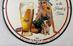 Vintage Pearl Lager Beer Porcelain Pinup Girl Gas Oil Brewery Drink Garage Sign