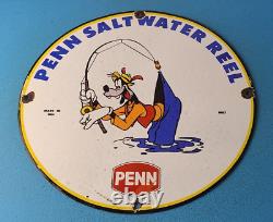 Vintage Penn Fishing Reels Goofy Porcelain Tackle Rods Saltwater Gas Pump Sign