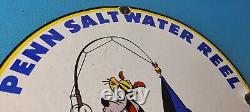 Vintage Penn Fishing Reels Goofy Porcelain Tackle Rods Saltwater Gas Pump Sign
