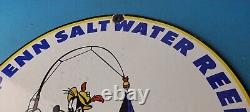 Vintage Penn Fishing Reels Goofy Porcelain Tackle Rods Saltwater Gas Pump Sign