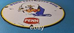 Vintage Penn Fishing Reels Goofy Porcelain Tackle Rods Saltwater Gas Pump Sign