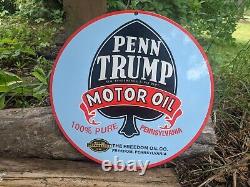 Vintage Penn Trump Motor Oil Porcelain Enamel Gas Pump Sign Pure Penn 12