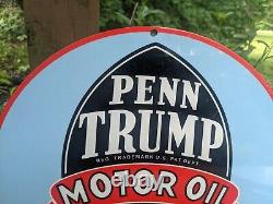 Vintage Penn Trump Motor Oil Porcelain Enamel Gas Pump Sign Pure Penn 12
