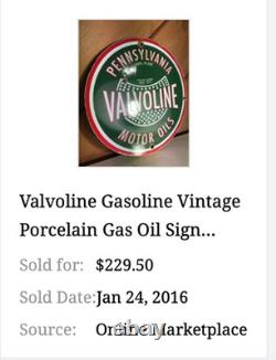 Vintage Pennsylvania 100% Pure Since 1873 Valvoline Oil Porcelain Metal Gas Sign