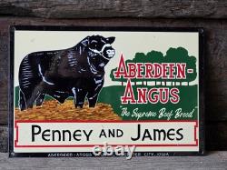 Vintage Penny & James Aberdeen Angus Porcelain Sign Supreme Beef Breed 12x8