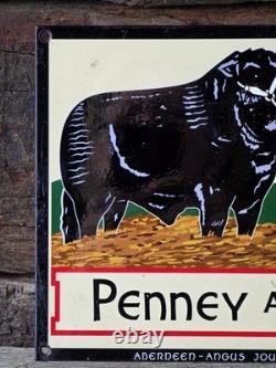 Vintage Penny & James Aberdeen Angus Porcelain Sign Supreme Beef Breed 12x8