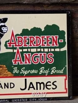 Vintage Penny & James Aberdeen Angus Porcelain Sign Supreme Beef Breed 12x8