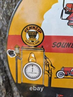 Vintage Pennzoil Gasoline Porcelain Sign Sound Your Z 10 Inch