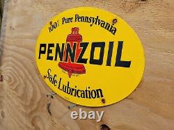 Vintage Pennzoil Porcelain Sign Gas Station Motor Oil Garage Service Man Cave