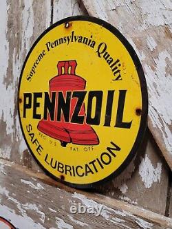 Vintage Pennzoil Porcelain Sign Lubrication Service Station Oil Garage Gasoline