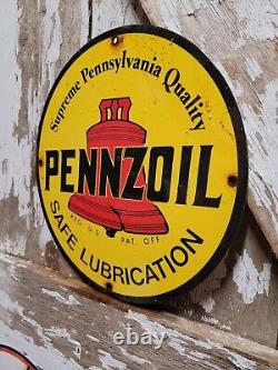 Vintage Pennzoil Porcelain Sign Lubrication Service Station Oil Garage Gasoline