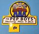 Vintage Pep Boys Porcelain Manny Moe Gas Service Station License Ad Topper Sign