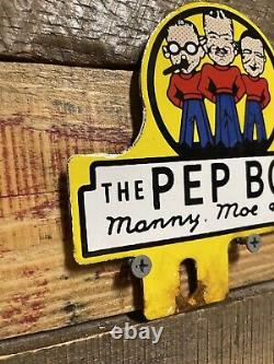 Vintage Pep Boys Porcelain Sign Automobile Parts Store Garage Topper Gas & Oil
