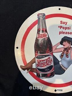 Vintage Pepsi Cola Drink Pinup Girl Porcelain Gas Oil Soda Beverage Station Sign