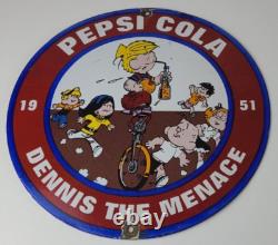 Vintage Pepsi Cola Sign Beverage Dennis the Menace Porcelain Gas Pump Sign