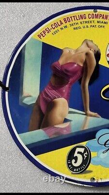 Vintage Pepsi Cola Tops Pinup Girl Porcelain Gas Oil Drink Soda Station Ad Sign