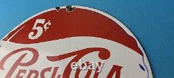 Vintage Pepsi Porcelain Bottles 5 Cents Beverage Drink Cola Gas Service Sign