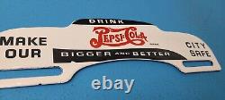 Vintage Pepsi Porcelain Gas Oil Drink Beverage Cola Sign Ad License Plate Topper