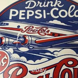 Vintage Pepsi Porcelain Sign 5 Cent Airplane Ad Drink Soda Cola Sign