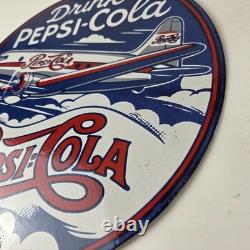 Vintage Pepsi Porcelain Sign 5 Cent Airplane Ad Drink Soda Cola Sign