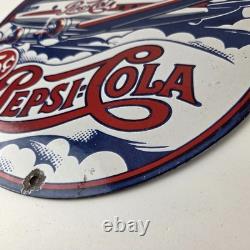 Vintage Pepsi Porcelain Sign 5 Cent Airplane Ad Drink Soda Cola Sign