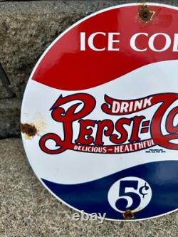Vintage Pepsi-cola Porcelain Ice Cold Soda Bottles General Store Gas Sign