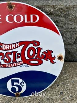 Vintage Pepsi-cola Porcelain Ice Cold Soda Bottles General Store Gas Sign