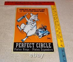 Vintage Perfect Circle Piston Rings & Expanders Pig +car 12 Metal Gasoline Sign
