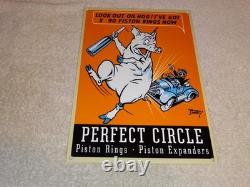 Vintage Perfect Circle Piston Rings & Expanders Pig +car 12 Metal Gasoline Sign