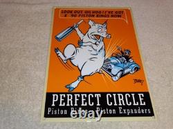 Vintage Perfect Circle Piston Rings & Expanders Pig +car 12 Metal Gasoline Sign