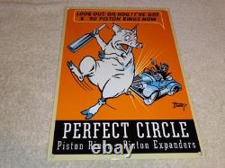 Vintage Perfect Circle Piston Rings & Expanders Pig +car 12 Metal Gasoline Sign