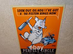 Vintage Perfect Circle Piston Rings & Expanders Pig +car 12 Metal Gasoline Sign