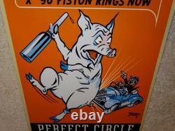 Vintage Perfect Circle Piston Rings & Expanders Pig +car 12 Metal Gasoline Sign