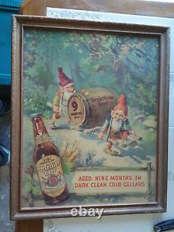 Vintage Perfection Beer Cardboard Sign with Gnomes Horlacher Allentown PA