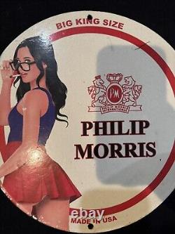 Vintage Philip Morris Cigarette Pinup Girl Porcelain Gas Oil Station Garage Sign
