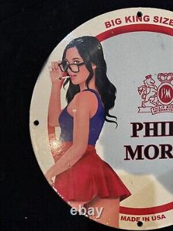 Vintage Philip Morris Cigarette Pinup Girl Porcelain Gas Oil Station Garage Sign