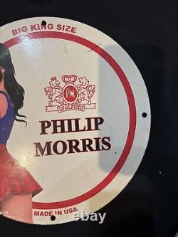 Vintage Philip Morris Cigarette Pinup Girl Porcelain Gas Oil Station Garage Sign