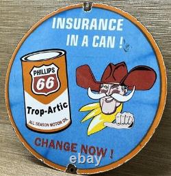 Vintage Phillips 66 Trop Artic Porcelain Sign Gas Station Oil Motor Oil Gasoline
