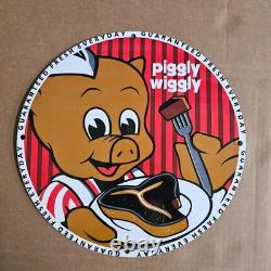 Vintage Piggly Wiggly Beef Old Us Gasoline Oil Gas Pump Enamel Porcelain Sign