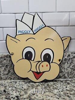 Vintage Piggly Wiggly Porcelain Sign Supermarket Food Die-cut Deli Pig Gas Oil