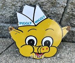 Vintage Piggly Wiggly Sign Grocery Store Gas Pump Porcelain Service Sign