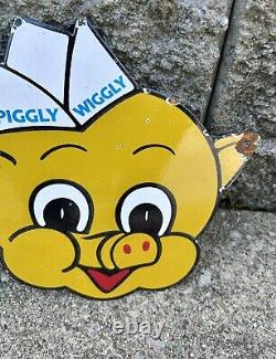 Vintage Piggly Wiggly Sign Grocery Store Gas Pump Porcelain Service Sign