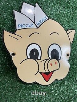 Vintage Piggly Wiggly Supermarket Porcelain Sign Diecut Pig Food Store Gas Oil